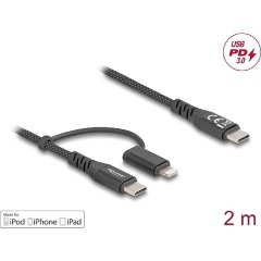 Delock 2 az 1-ben USB kábel USB Type-C  - USB Type-C  / Lightning  iPhone  és iPad  eszközökhöz 2 m MFi 60 W