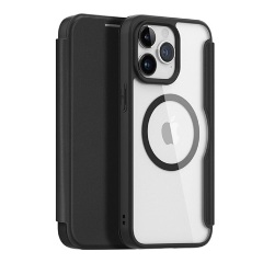 iPhone 15 Pro Max DUX DUCIS SKIN X PRO tok álló, bőr hatású FLIP, MagSafe, FEKETE