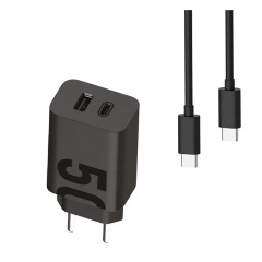 MOTOROLA TURBOPOWER hálózati töltő USB+Type-C aljzat 50W, PD gyorstöltő + Type-C kábel, FEKETE