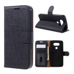 LG G5 Gigapack Tok álló, bőr hatású FLIP, textil hatás, FEKETE
