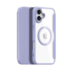 iPhone 16 5G DUX DUCIS SKIN X PRO tok álló, bőr hatású FLIP, MagSafe, LILA