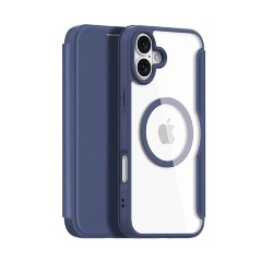 iPhone 16 5G DUX DUCIS SKIN X PRO tok álló, bőr hatású FLIP, MagSafe, SÖTÉTKÉK