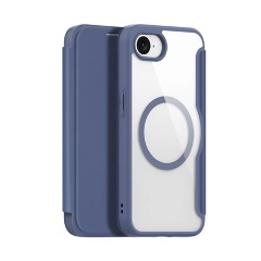 iPhone 16e DUX DUCIS SKIN X PRO tok álló, bőr hatású FLIP, MagSafe, SÖTÉTKÉK