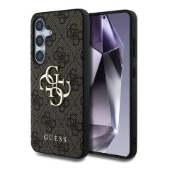 Samsung S25 Plus GUESS 4G BIG LOGO szilikon telefonvédő ütésállóság, bőr hatású hátlap, SÖTÉTBARNA