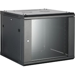 Hikvision Rackszekrény - 19" fali kivitel (9U, 600x450x500, fekete, egyrekeszes, üvegajtós, max.40 kg)