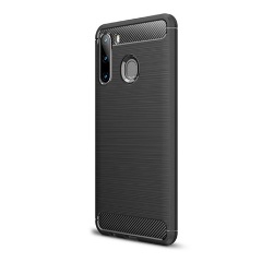 Samsung A21 Gigapack szilikon telefonvédő ütésállóság, karbon minta, FEKETE