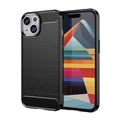 iPhone 15 Plus Gigapack szilikon telefonvédő ütésállóság, karbon minta, FEKETE