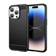iPhone 15 Pro Max Gigapack szilikon telefonvédő ütésállóság, karbon minta, FEKETE