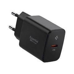 SPIGEN ESSENTIAL hálózati töltő Type-C aljzat 20W, PD gyorstöltő 3.0, FEKETE