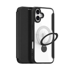 iPhone 16 5G DUX DUCIS SKIN X PRO tok álló, bőr hatású FLIP, MagSafe, FEKETE