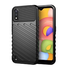 Samsung A01 Gigapack szilikon telefonvédő ütésállóság, dombor minta, FEKETE