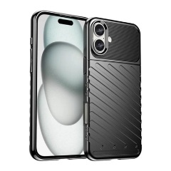 iPhone 16 Plus 5G Gigapack Szilikon telefonvédő ütésállóság, dombor minta, FEKETE