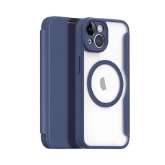 iPhone 15 DUX DUCIS SKIN X PRO tok álló, bőr hatású FLIP, MagSafe, SÖTÉTKÉK