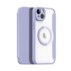 iPhone 15 DUX DUCIS SKIN X PRO tok álló, bőr hatású FLIP, MagSafe, LILA