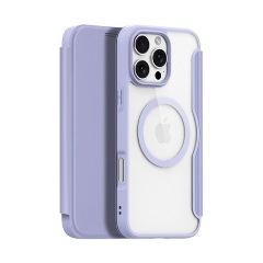 iPhone 16 Pro Max 5G DUX DUCIS SKIN X PRO tok álló, bőr hatású FLIP, MagSafe, LILA