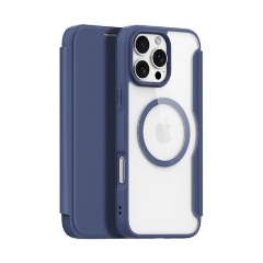 iPhone 16 Pro Max 5G DUX DUCIS SKIN X PRO tok álló, bőr hatású FLIP, MagSafe, SÖTÉTKÉK