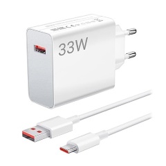 XIAOMI MDY-12-EA hálózati töltő USB aljzat 33W, PD gyorstöltő + Type-C kábel, FEHÉR