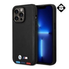 iPhone 14 Pro BMW LEATHER STAMP TRICOLOR MAGSAFE szilikon telefonvédő valódi bőr bevonat FEKETE