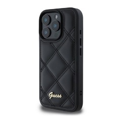 iPhone 16 Pro GUESS PU LEATHER QUILTED szilikon telefonvédő ütésállóság, rombusz, FEKETE