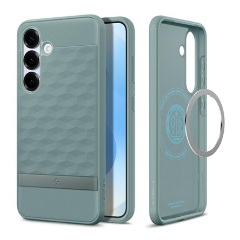 Samsung S25 SPIGEN PARALLAX szilikon telefonvédő ütésállóság, 3D rombusz, ZSÁLYAZÖLD