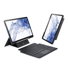 Samsung Tab S7 LTE 5G DUX DUCIS tok álló, bőr hatású FLIP, angol nyelvű, FEKETE