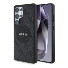 Samsung S25 Ultra GUESS 4G ROUND PATCH CLASSIC LOGO szilikon telefonvédő ütésállóság, MagSafe, FEKETE