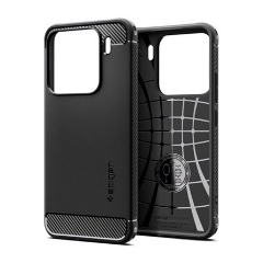 Xiaomi 15 SPIGEN RUGGED ARMOR szilikon telefonvédő ütésállóság, karbon minta, FEKETE