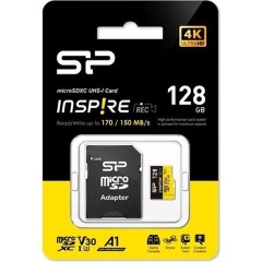Silicon Power 128GB Inspire (+adapter) UHS-1 Class10 U3 V30 A1 vízálló ütésálló microSDXC memóriakártya BOX fekete-sárga