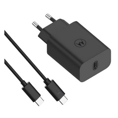 MOTOROLA TURBOPOWER hálózati töltő Type-C aljzat 30W, PD gyorstöltő 3.0 + Type-C kábel, FEKETE