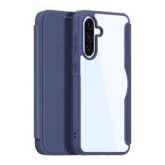 Samsung A56 5G DUX DUCIS SKIN X PRO tok álló, bőr hatású FLIP, MagSafe, SÖTÉTKÉK