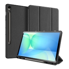 Samsung Tab S10 FE Plus WIFI DUX DUCIS DOMO tok álló, bőr hatású aktív FLIP, ceruza tartó, FEKETE