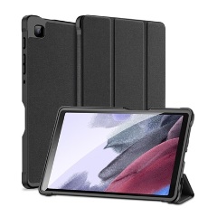 Samsung Tab A7 Lite LTE DUX DUCIS DOMO tok álló, bőr hatású aktív FLIP, textil minta, FEKETE