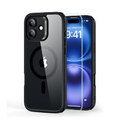 iPhone 16 5G ESR HYBRID HALOLOCK szilikon telefonvédő ütésállóság, MagSafe + képernyővédő üveg, ÁTLÁTSZÓ/FEKETE