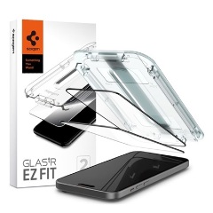 iPhone 15 Plus SPIGEN EZ FIT HD képernyővédő üveg 2db 2.5D, 9H + segédkeret, FEKETE