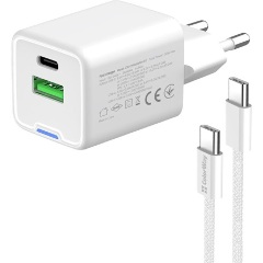 COLORWAY AC töltő GaN Mini CW-CHS053PDC-WT 30W PD port PPS USB (Type-C PD + USB QC4.0) kábel Type-C