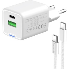 COLORWAY AC töltő GaN Mini CW-CHS055PDC-WT 35W PD port PPS USB (Type-C PD + USB QC4.0) kábel Type-C
