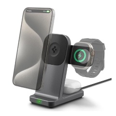 iPhone 8 4.7 SPIGEN ONETAP PRO3 asztali töltőállvány 3in1 15W, Apple Watch töltő, FEKETE